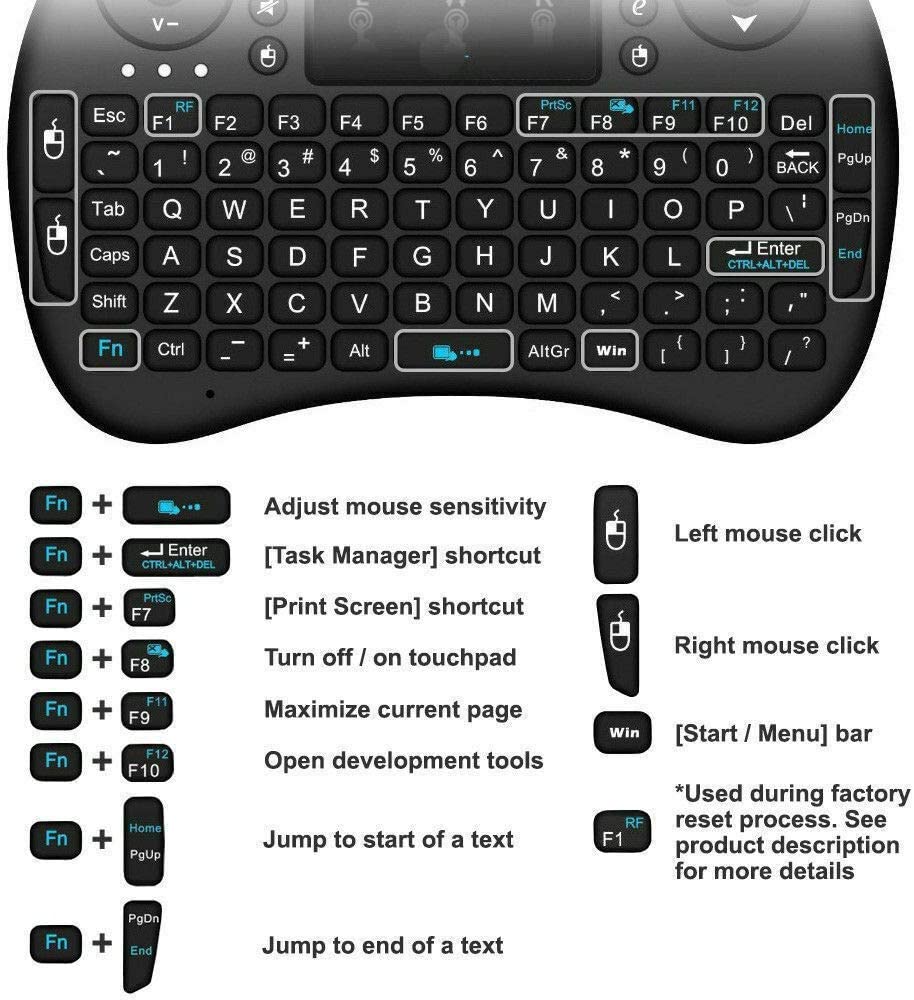 Mini teclado inalámbrico con control remoto Touchpad